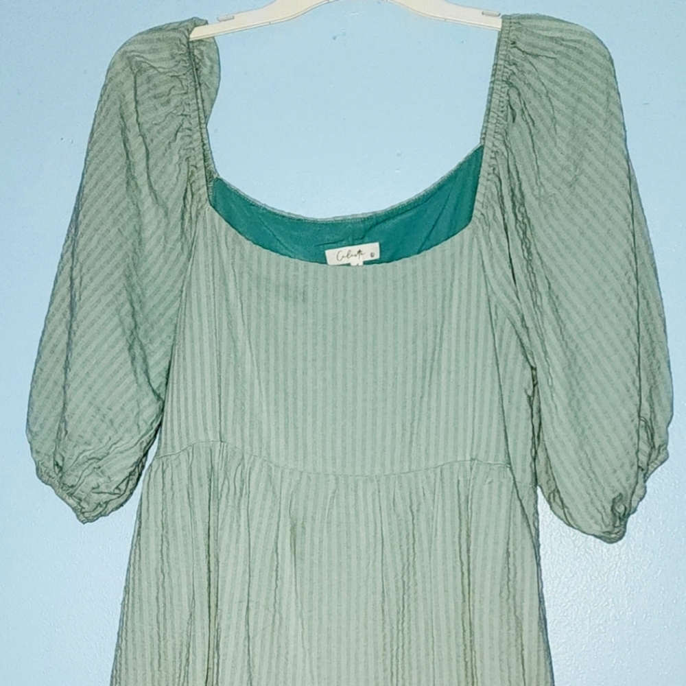Light Blue Striped Square Neck Maternity Dress